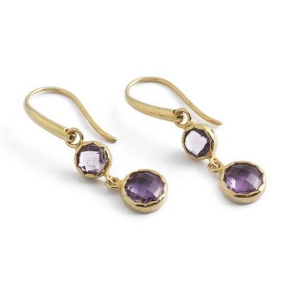 Alternate image for 18k Gold-Plated Dangle Earrings with 4.5-Carat Amethyst Gems Shimmering Glamour