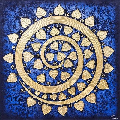 Primary image for Acrylic and Metallic Foil on Canvas Painting Bodhi Wave