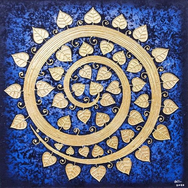 Alternate image for Acrylic and Metallic Foil on Canvas Painting Bodhi Wave
