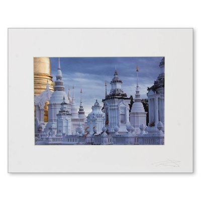 Primary image for Signed Photograph Print of Buddhist Temple in Thailand Suan Dok Temple at Sunset