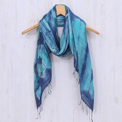 Primary image for Batik Printed Silk Scarf Ocean Delight