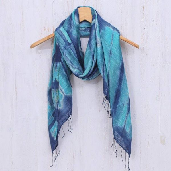 Alternate image for Batik Printed Silk Scarf Ocean Delight