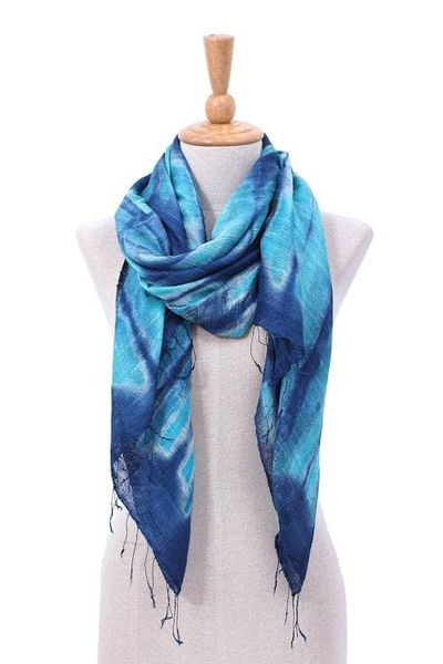 Alternate image for Batik Printed Silk Scarf Ocean Delight