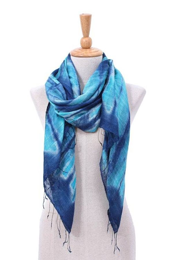 Alternate image for Batik Printed Silk Scarf Ocean Delight