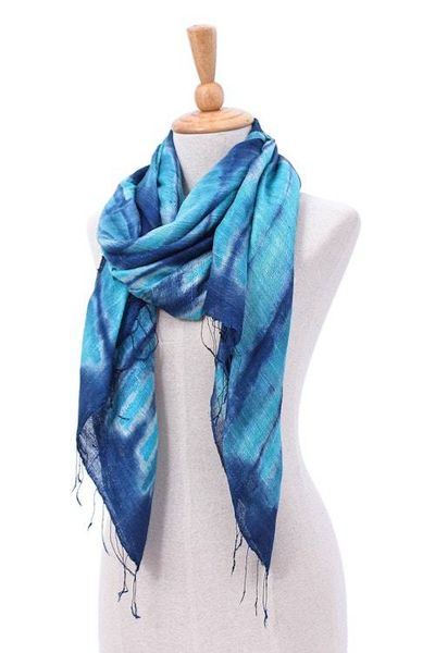 Alternate image for Batik Printed Silk Scarf Ocean Delight