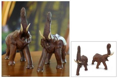 Primary image for Wood statuettes Pair Lucky Thai Elephants