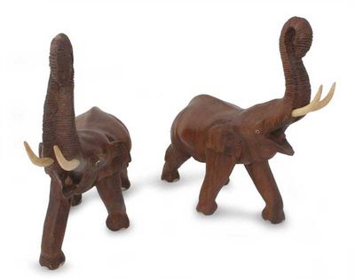 Alternate image for Wood statuettes Pair Lucky Thai Elephants