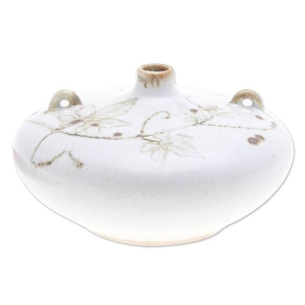 Alternate image for Handcrafted White and Brown Ceramic Vase with Leaf Pattern Warm Touch