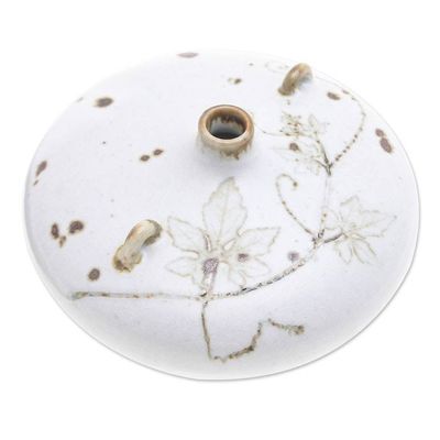 Alternate image for Handcrafted White and Brown Ceramic Vase with Leaf Pattern Warm Touch