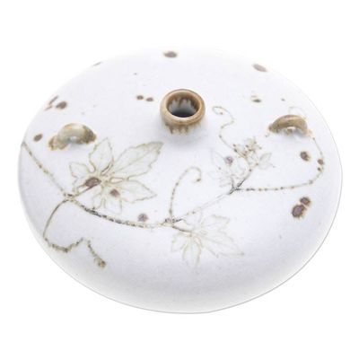 Alternate image for Handcrafted White and Brown Ceramic Vase with Leaf Pattern Warm Touch