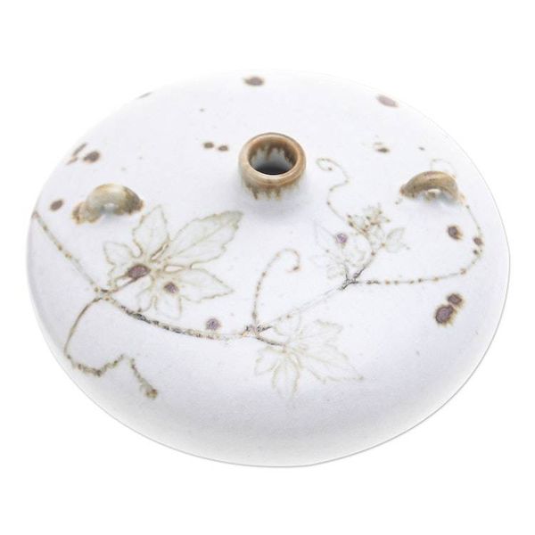 Alternate image for Handcrafted White and Brown Ceramic Vase with Leaf Pattern Warm Touch