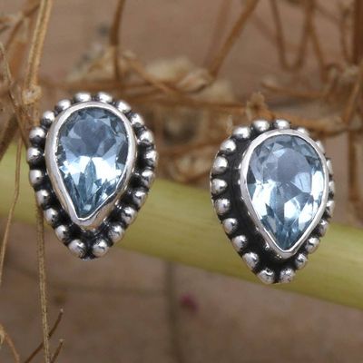 Primary image for Polished Pear-Shaped Faceted Blue Topaz Stud Earrings Delighted Heart
