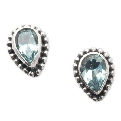 Alternate image for Polished Pear-Shaped Faceted Blue Topaz Stud Earrings Delighted Heart