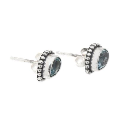 Alternate image for Polished Pear-Shaped Faceted Blue Topaz Stud Earrings Delighted Heart