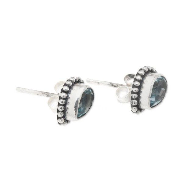 Alternate image for Polished Pear-Shaped Faceted Blue Topaz Stud Earrings Delighted Heart