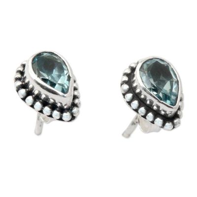 Alternate image for Polished Pear-Shaped Faceted Blue Topaz Stud Earrings Delighted Heart