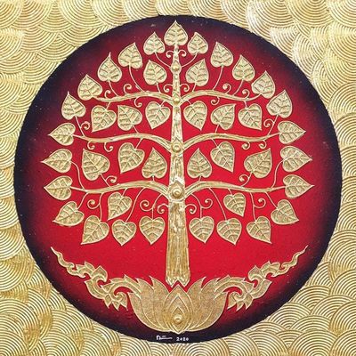 Primary image for Acrylic and Metallic Foil on Canvas Painting Shining Bodhi