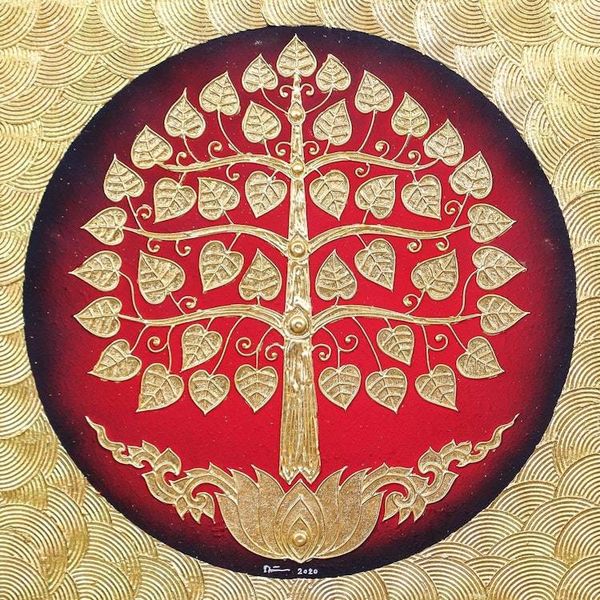 Alternate image for Acrylic and Metallic Foil on Canvas Painting Shining Bodhi