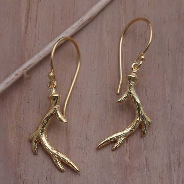 Alternate image for Handcrafted Gold Plated Earrings from Bali Fragrant Root