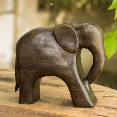 Alternate image for Hand Carved Thai Raintree Wood Brown Elephant Sculpture Brown Thai Elephant