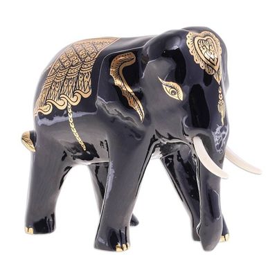 Alternate image for Artisan Crafted Lacquerware Elephant Sculpture Royal Stampede