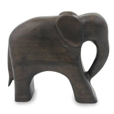 Alternate image for Hand Carved Thai Raintree Wood Brown Elephant Sculpture Brown Thai Elephant