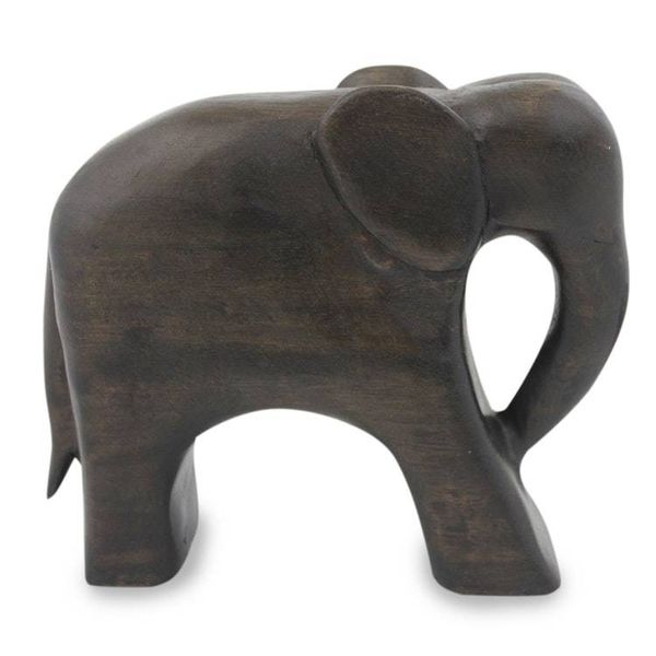 Alternate image for Hand Carved Thai Raintree Wood Brown Elephant Sculpture Brown Thai Elephant