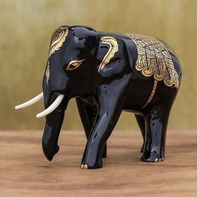 Alternate image for Artisan Crafted Lacquerware Elephant Sculpture Royal Stampede