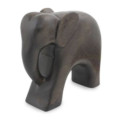 Alternate image for Hand Carved Thai Raintree Wood Brown Elephant Sculpture Brown Thai Elephant