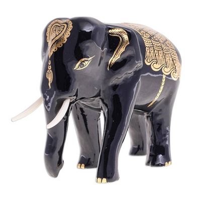 Alternate image for Artisan Crafted Lacquerware Elephant Sculpture Royal Stampede