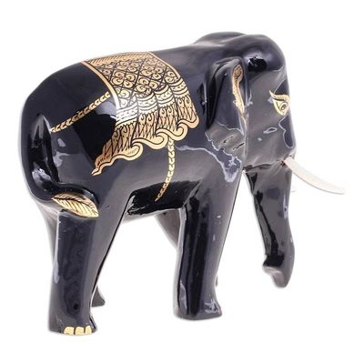 Alternate image for Artisan Crafted Lacquerware Elephant Sculpture Royal Stampede