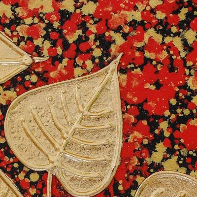 Alternate image for Signed Thai Red Buddha Tree Painting with Golden Foil Classic Red Bodhi