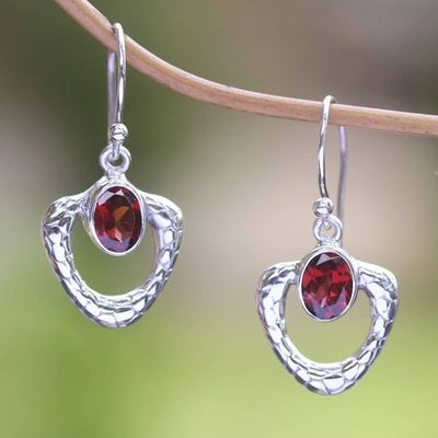 Primary image for Garnet and Sterling Silver Dangle Earrings Blazing Heart