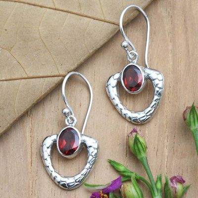 Alternate image for Garnet and Sterling Silver Dangle Earrings Blazing Heart