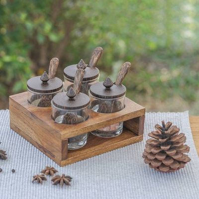 Alternate image for Square Wood and Glass Condiment Set 13 Pieces Touch of Spice