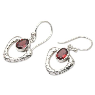 Alternate image for Garnet and Sterling Silver Dangle Earrings Blazing Heart