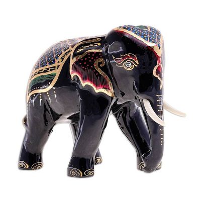 Alternate image for Gold-Accented Raintree Wood Elephant Sculpture Royal Beast in Red