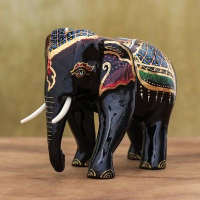 Alternate image for Gold-Accented Raintree Wood Elephant Sculpture Royal Beast in Red