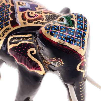 Alternate image for Gold-Accented Raintree Wood Elephant Sculpture Royal Beast in Red