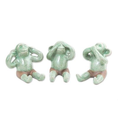 Alternate image for Celadon Ceramic Wise Monkey Figurines Set of 3 Green Monkeys