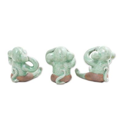 Alternate image for Celadon Ceramic Wise Monkey Figurines Set of 3 Green Monkeys