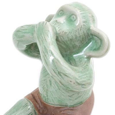 Alternate image for Celadon Ceramic Wise Monkey Figurines Set of 3 Green Monkeys