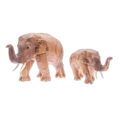 Alternate image for Teak Wood Elephant Father and Son Sculptures Pair Elephant Father and Son