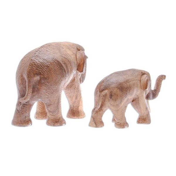 Alternate image for Teak Wood Elephant Father and Son Sculptures Pair Elephant Father and Son