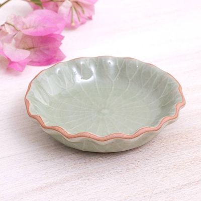Alternate image for Handcrafted Celadon Bowl from Thailand Festive Lotus