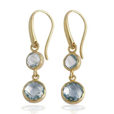 Alternate image for Gold-Plated Dangle Earrings with 4 Faceted Blue Topaz Gems Soothing Glamour
