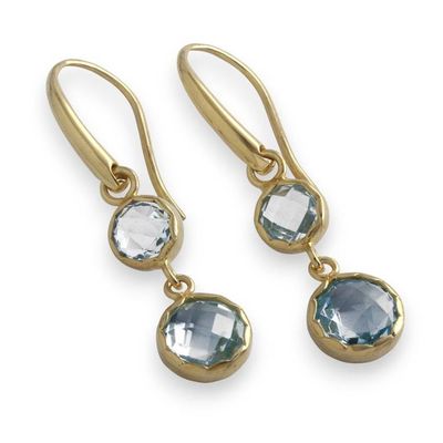 Alternate image for Gold-Plated Dangle Earrings with 4 Faceted Blue Topaz Gems Soothing Glamour