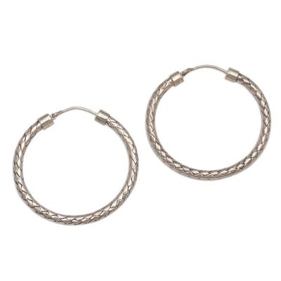 Primary image for Sterling Silver 1.25 Inch Hoop Earrings with Woven Design Celuk Circles