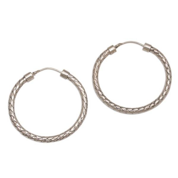 Alternate image for Sterling Silver 1.25 Inch Hoop Earrings with Woven Design Celuk Circles