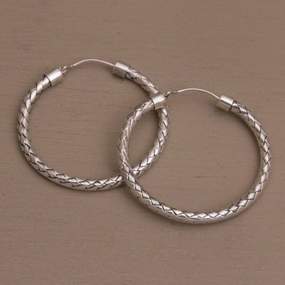 Alternate image for Sterling Silver 1.25 Inch Hoop Earrings with Woven Design Celuk Circles